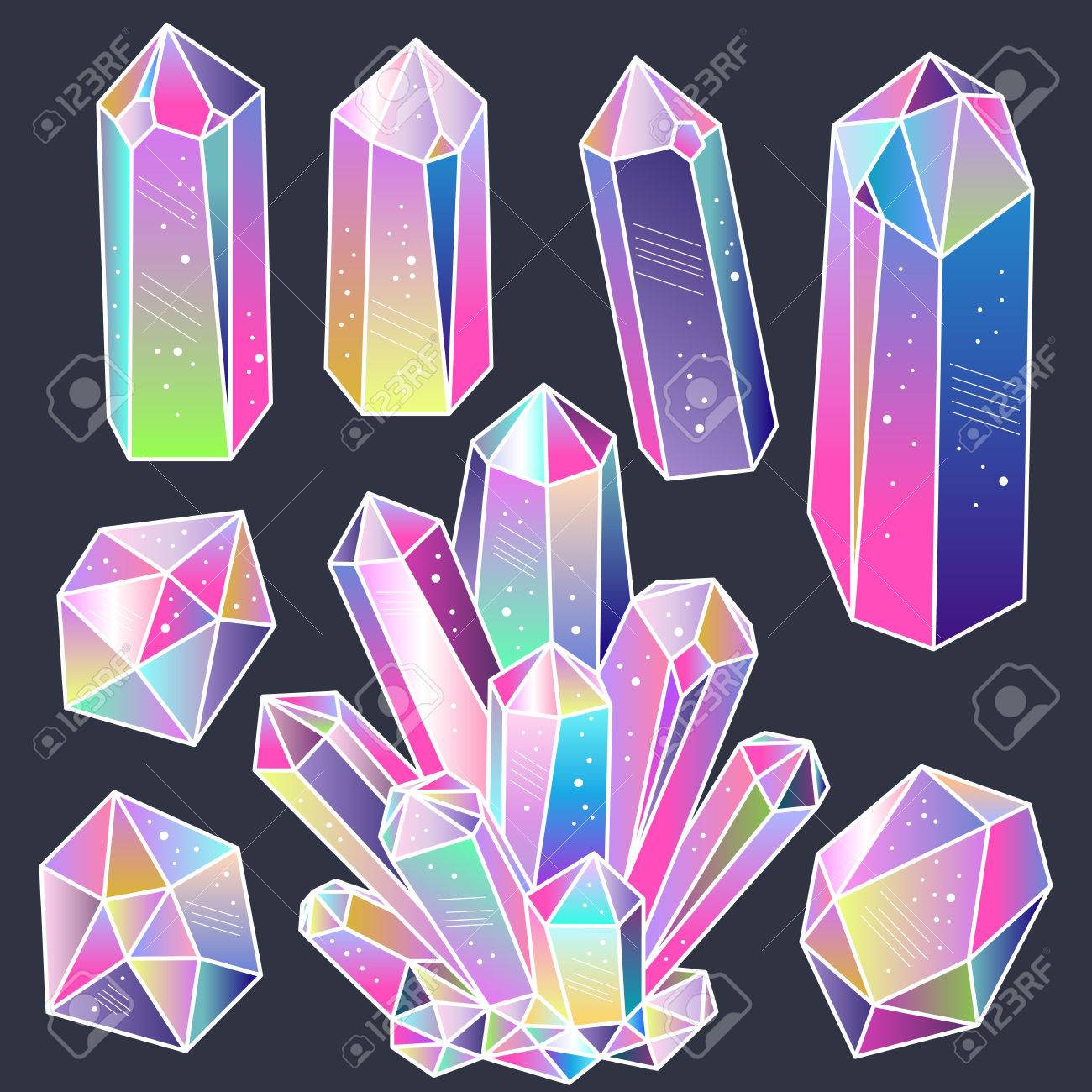 Stickers Cristaux Conte De Fes Magiques. Pierres Prcieuses De Dessins  Anims Colors. Vector Illustration, lments Pour La Conception. Clip Art  Libres De Droits , Vecteurs Et Illustration. Image 74741206.